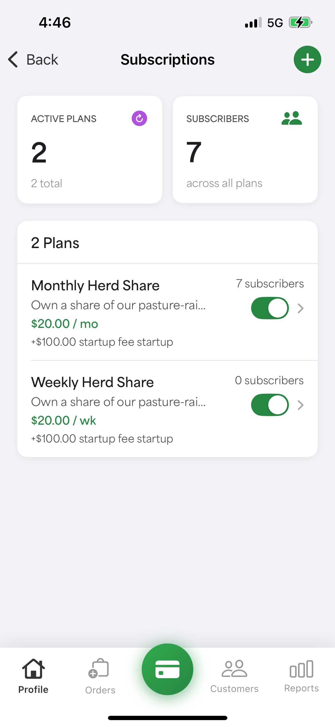 Creating a subscription plan in the Locally Grown app