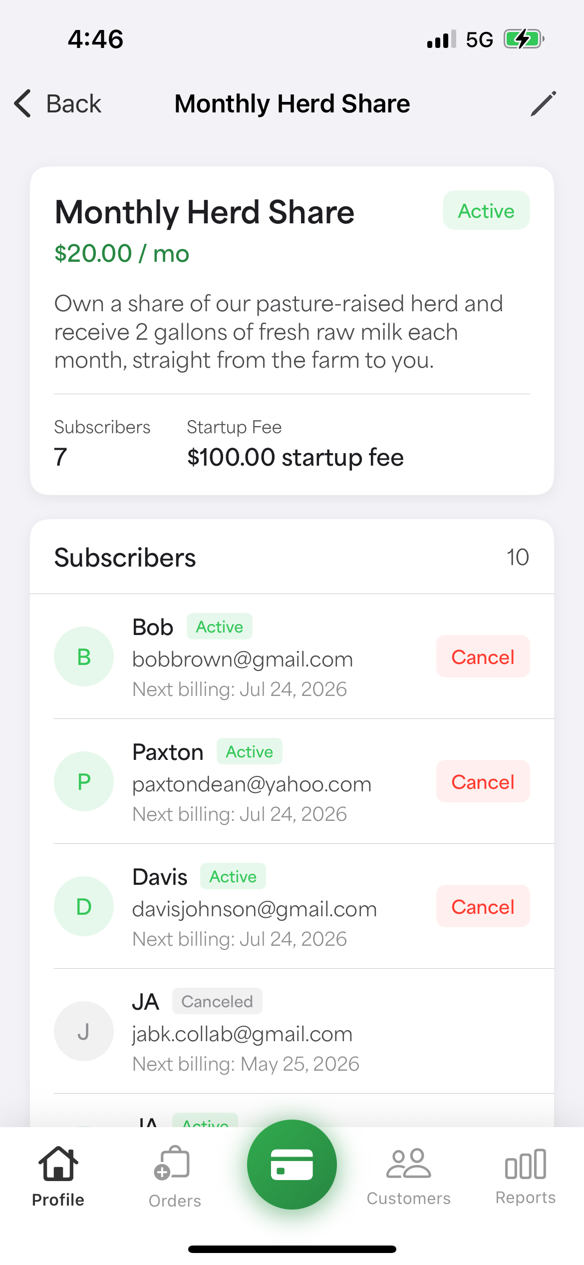 Subscriber list for a Locally Grown subscription